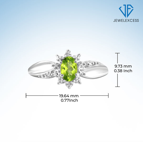 Peridot Ring Birthstone Jewelry – 0.50 Carat Peridot 0.925 Sterling Silver Ring Jewelry with White Diamond Accent – Gemstone Rings with Hypoallergenic 0.925 Sterling Silver Band