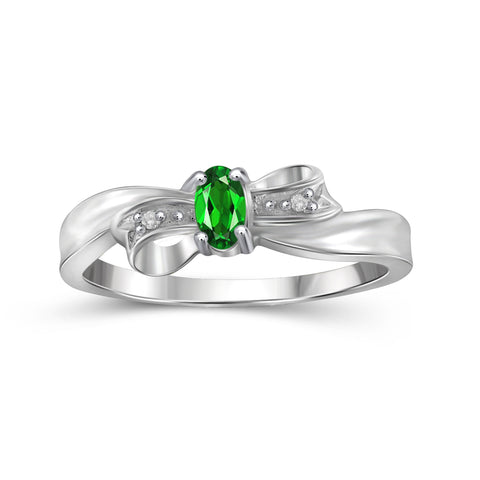 Chrome Diopside Ring Birthstone Jewelry – 0.20 Carat Chrome Diopside 0.925 Sterling Silver Ring Jewelry with White Diamond Accent – Gemstone Rings with Hypoallergenic 0.925 Sterling Silver Band