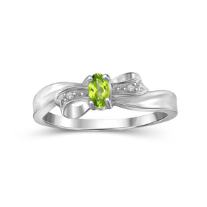 Peridot Ring Birthstone Jewelry – 0.20 Carat Peridot 0.925 Sterling Silver Ring Jewelry with White Diamond Accent – Gemstone Rings with Hypoallergenic 0.925 Sterling Silver Band