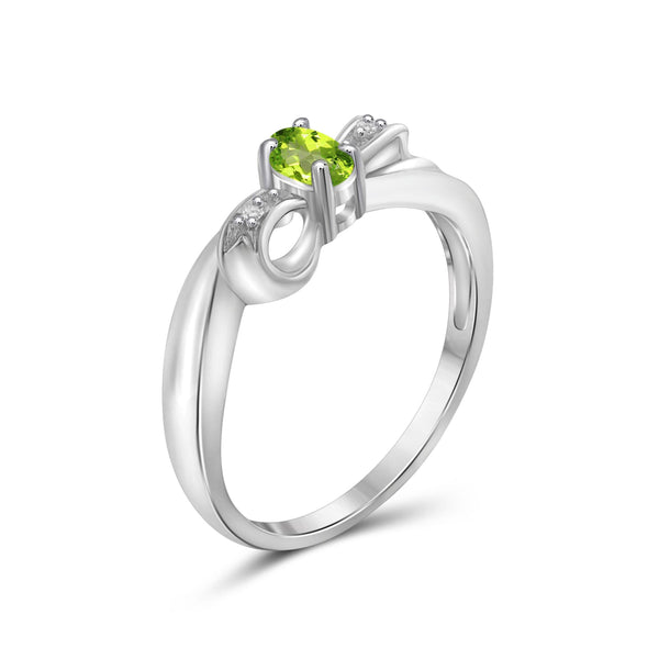 Peridot Ring Birthstone Jewelry – 0.20 Carat Peridot 0.925 Sterling Silver Ring Jewelry with White Diamond Accent – Gemstone Rings with Hypoallergenic 0.925 Sterling Silver Band