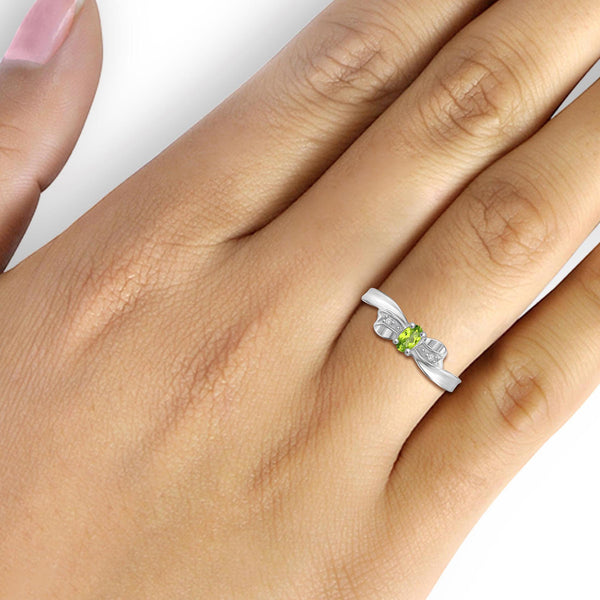 Peridot Ring Birthstone Jewelry – 0.20 Carat Peridot 0.925 Sterling Silver Ring Jewelry with White Diamond Accent – Gemstone Rings with Hypoallergenic 0.925 Sterling Silver Band