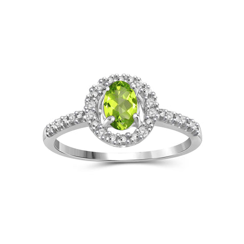 1/2 Carat T.G.W. Peridot And 1/20 Carat T.W. White Diamond Sterling Silver Ring