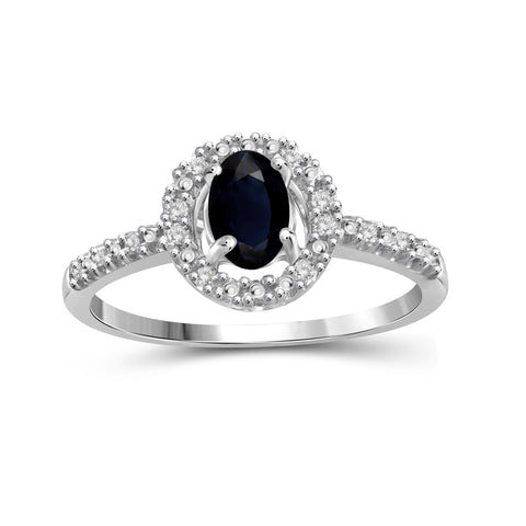 Sapphire Ring Birthstone Jewelry – 0.50 Carat Sapphire 0.925 Sterling Silver Ring Jewelry with White Diamond Accent – Gemstone Rings with Hypoallergenic 0.925 Sterling Silver Band