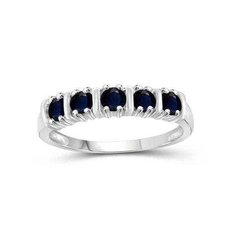 0.70 Carat T.G.W. Sapphire Gemstone Sterling Silver 5-Stone Ring