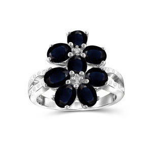 2 1/2 Carat T.G.W. Sapphire And White Diamond Accent Sterling Silver Ring