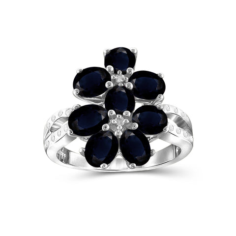 2 1/2 Carat T.G.W. Sapphire And White Diamond Accent Sterling Silver Ring