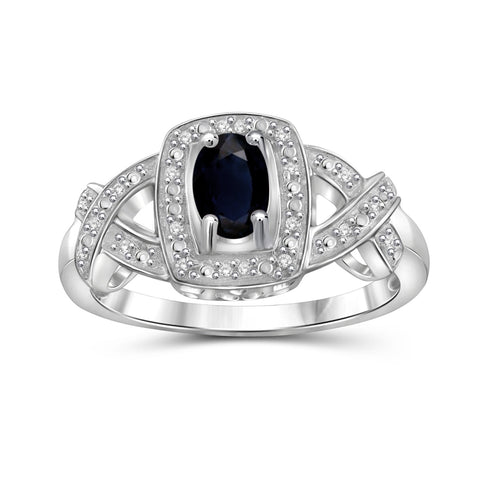 Sapphire Ring Birthstone Jewelry – 0.75 Carat Sapphire 0.925 Sterling Silver Ring Jewelry with White Diamond Accent – Gemstone Rings with Hypoallergenic 0.925 Sterling Silver Band