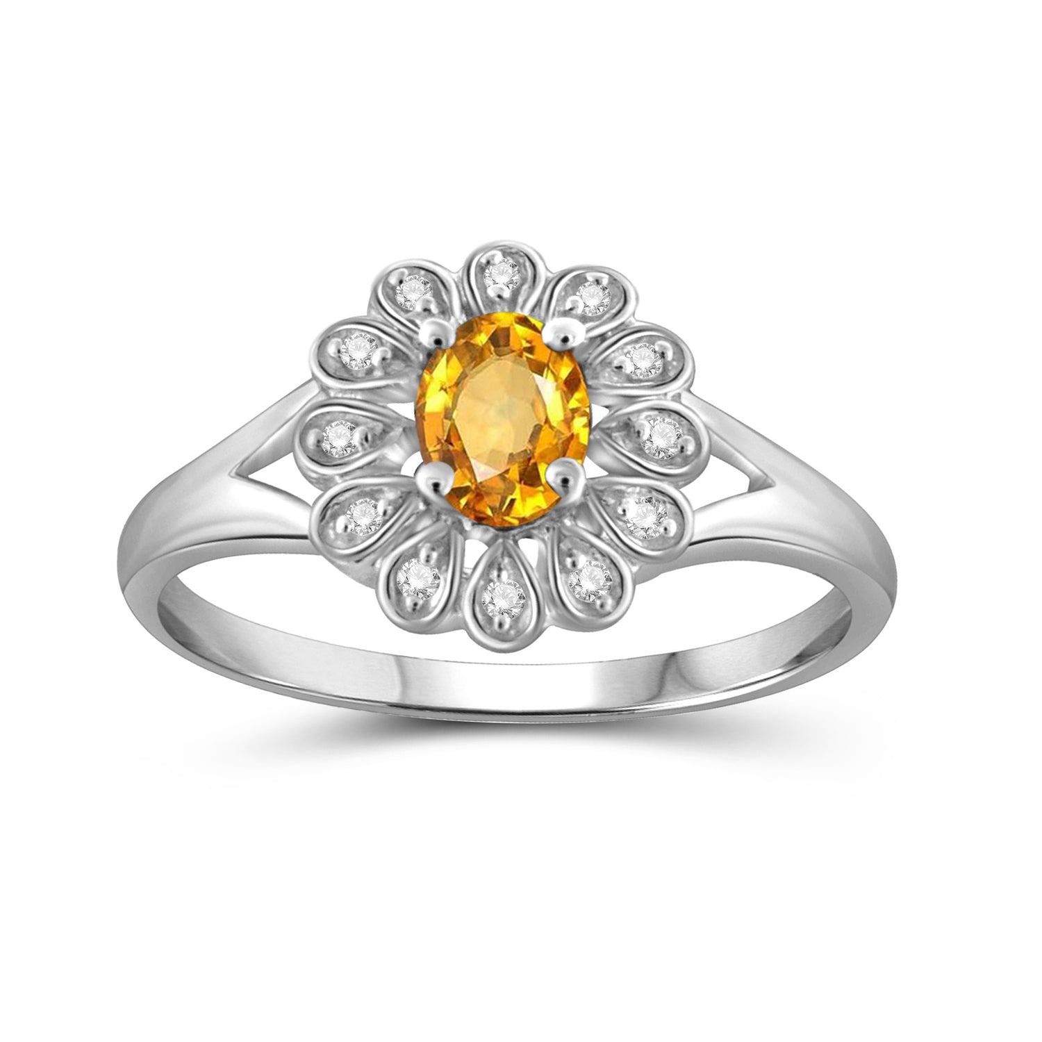 1/4 Carat T.G.W. Citrine And 1/20 Carat T.W. White Diamond Sterling Silver Ring