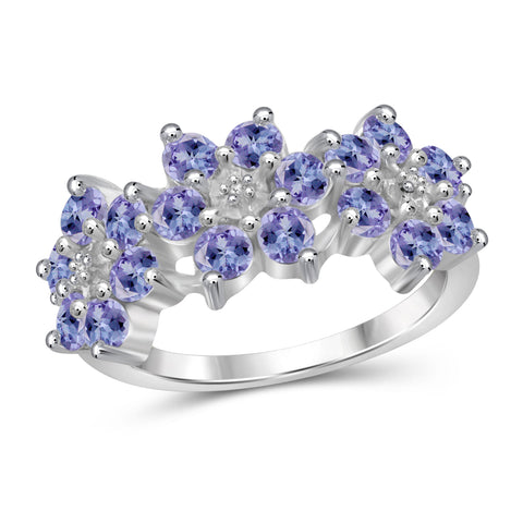 Tanzanite Ring Birthstone Jewelry – 1.80 Carat Tanzanite Sterling Silver Ring Or 14K Gold-Plated Jewelry with White Diamond Accent – Gemstone Rings with Hypoallergenic Sterling Silver Or 14K Gold-Plated Band