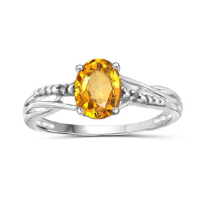 Citrine Ring Birthstone Jewelry – 1.10 Carat Citrine 0.925 Sterling Silver Ring Jewelry with White Diamond Accent – Gemstone Rings with Hypoallergenic 0.925 Sterling Silver Band