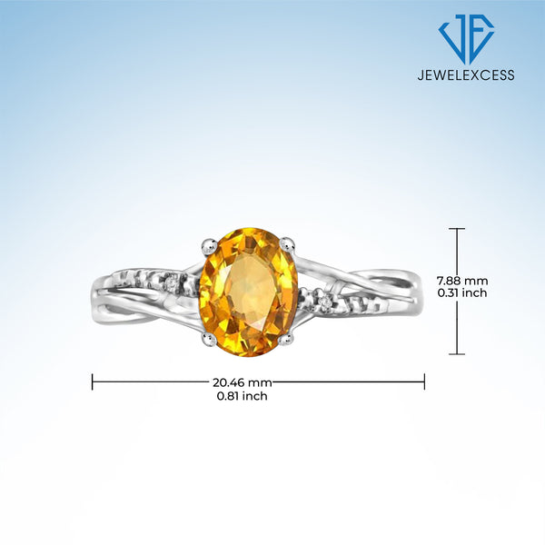 Citrine Ring Birthstone Jewelry – 1.10 Carat Citrine 0.925 Sterling Silver Ring Jewelry with White Diamond Accent – Gemstone Rings with Hypoallergenic 0.925 Sterling Silver Band