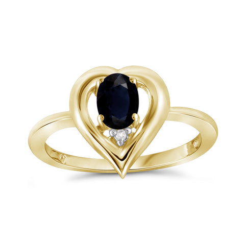 Sapphire Ring Birthstone Jewelry – 0.65 Carat Sapphire 14K Gold-Plated Ring Jewelry with White Diamond Accent – Gemstone Rings with Hypoallergenic 14K Gold-Plated Band