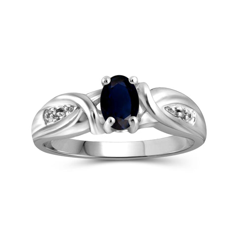 Sapphire Ring Birthstone Jewelry – 0.75 Carat Sapphire 0.925 Sterling Silver Ring Jewelry with White Diamond Accent – Gemstone Rings with Hypoallergenic 0.925 Sterling Silver Band