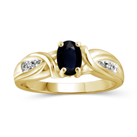 Sapphire Ring Birthstone Jewelry – 0.75 Carat Sapphire 14K Gold-Plated Ring Jewelry with White Diamond Accent – Gemstone Rings with Hypoallergenic 14K Gold-Plated Band