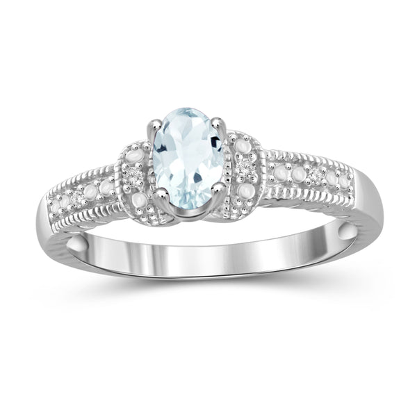 0.44 Carat T.G.W. Aquamarine Gemstone and Accent White Diamond Sterling Silver Ring