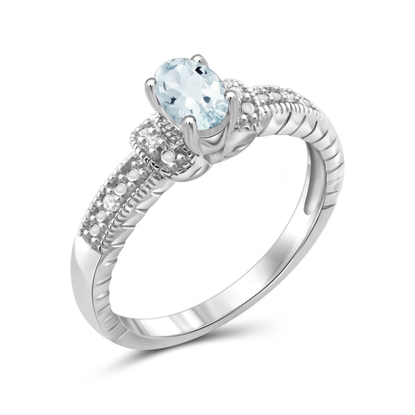 0.44 Carat T.G.W. Aquamarine Gemstone and Accent White Diamond Sterling Silver Ring