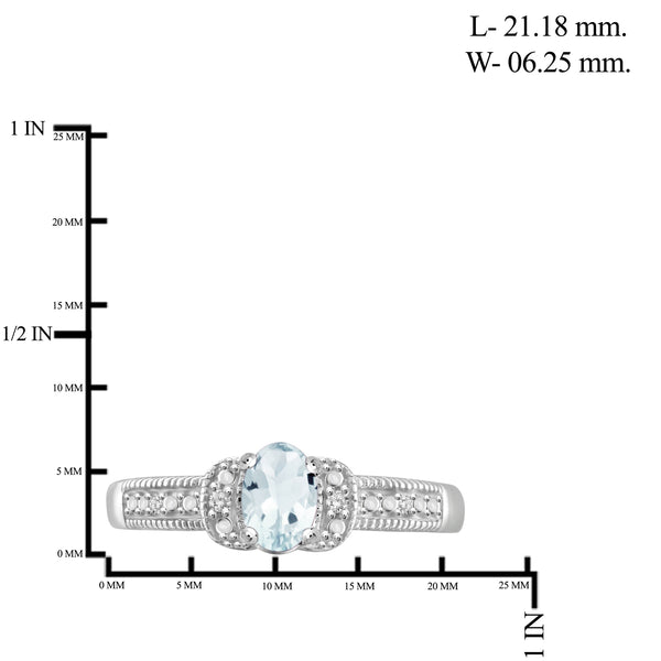 0.44 Carat T.G.W. Aquamarine Gemstone and Accent White Diamond Sterling Silver Ring