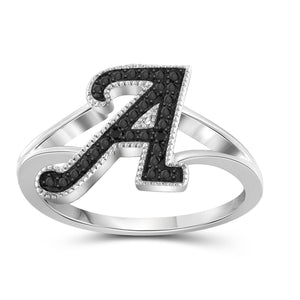 Black Diamond Accent Sterling Silver "A TO Z " Initial Spell it Out Ring