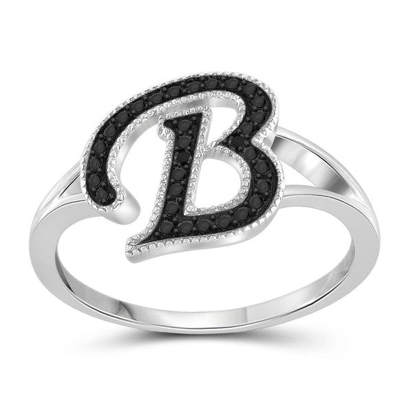 Black Diamond Accent Sterling Silver "A TO Z " Initial Spell it Out Ring