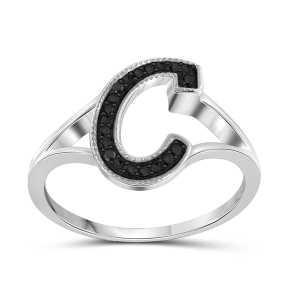 Black Diamond Accent Sterling Silver "A TO Z " Initial Spell it Out Ring