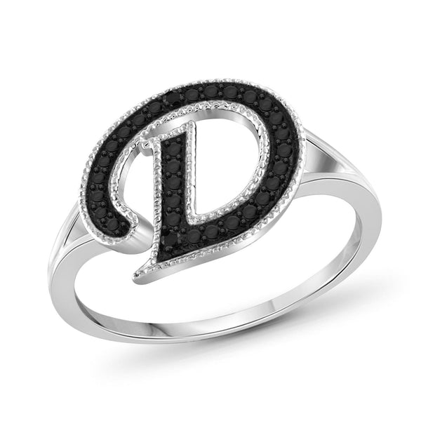 Black Diamond Accent Sterling Silver "A TO Z " Initial Spell it Out Ring