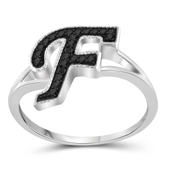 Black Diamond Accent Sterling Silver "A TO Z " Initial Spell it Out Ring