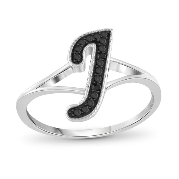 Black Diamond Accent Sterling Silver "A TO Z " Initial Spell it Out Ring