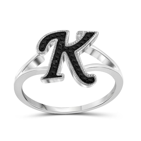 Black Diamond Accent Sterling Silver "A TO Z " Initial Spell it Out Ring