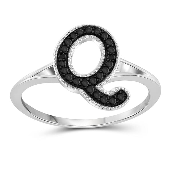 Black Diamond Accent Sterling Silver "A TO Z " Initial Spell it Out Ring