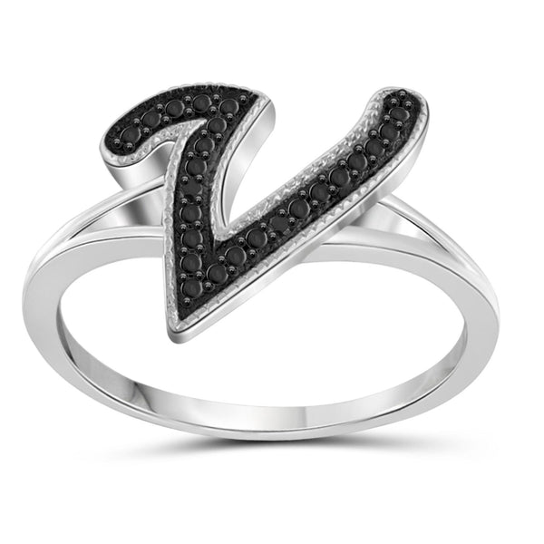 Black Diamond Accent Sterling Silver "A TO Z " Initial Spell it Out Ring