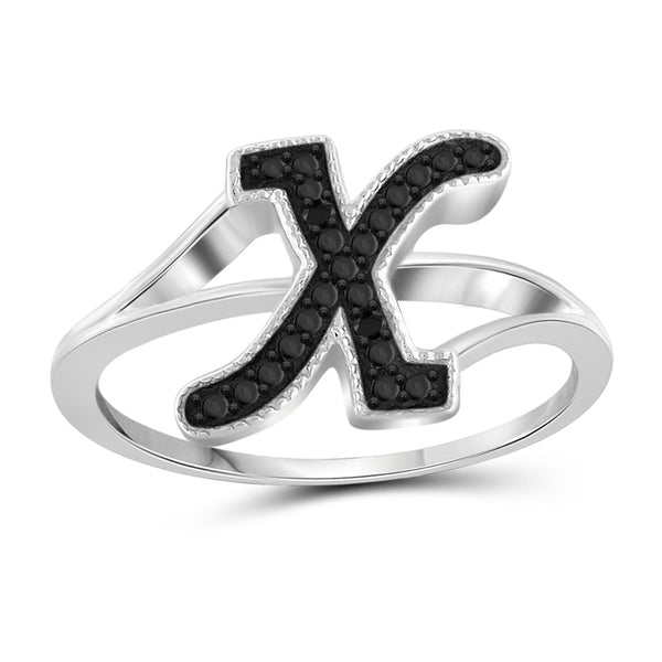 Black Diamond Accent Sterling Silver "A TO Z " Initial Spell it Out Ring