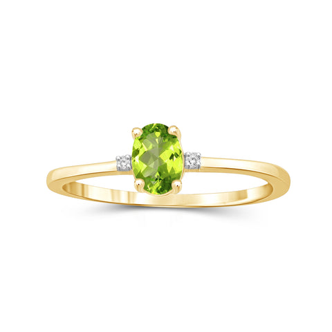 Peridot Ring Birthstone Jewelry – 0.50 Carat Peridot 14K Gold-Plated Ring Jewelry with White Diamond Accent – Gemstone Rings with Hypoallergenic 14K Gold-Plated Band