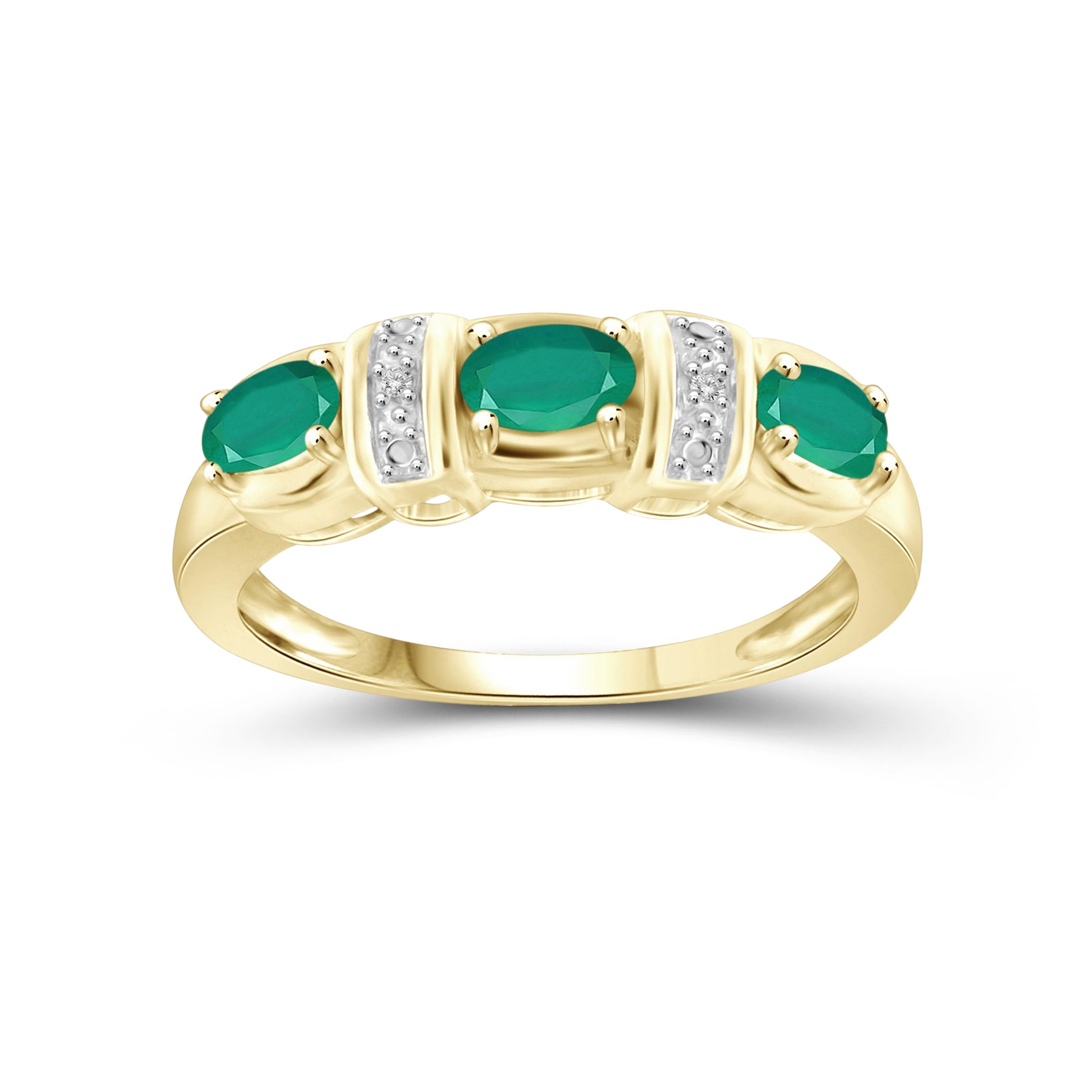 0.69 Carat Emerald Gemstone and Accent White Diamond 14K Gold-Plated Ring