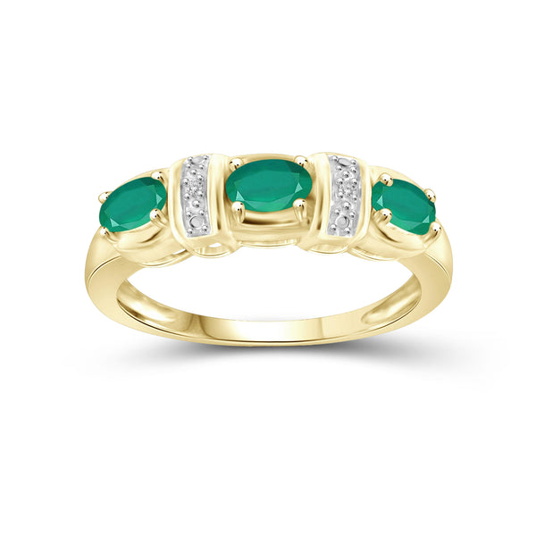 0.69 Carat Emerald Gemstone and Accent White Diamond 14K Gold-Plated Ring