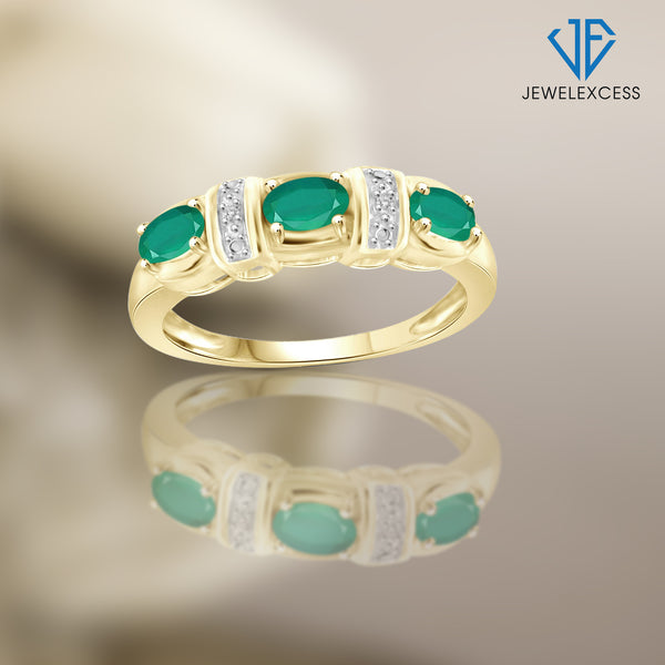 0.69 Carat Emerald Gemstone and Accent White Diamond 14K Gold-Plated Ring