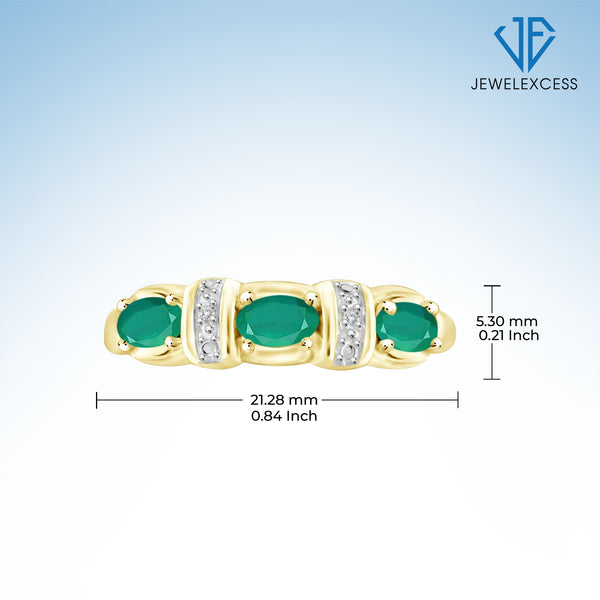 0.69 Carat Emerald Gemstone and Accent White Diamond 14K Gold-Plated Ring