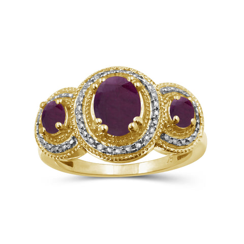 2.30 Carat Genuine Ruby & 1/20 Ctw White Diamond 14K Gold-Plated Ring