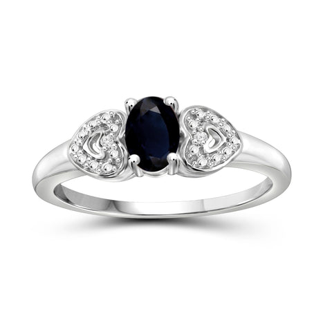 Sapphire Ring Birthstone Jewelry – 0.75 Carat Sapphire 0.925 Sterling Silver Ring Jewelry with White Diamond Accent – Gemstone Rings with Hypoallergenic 0.925 Sterling Silver Band