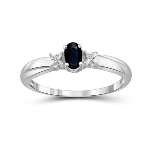 Sapphire Ring Birthstone Jewelry – 0.33 Carat Sapphire 0.925 Sterling Silver Ring Jewelry with White Diamond Accent – Gemstone Rings with Hypoallergenic 0.925 Sterling Silver Band