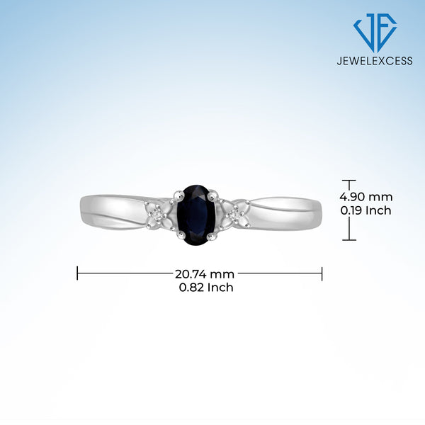 Sapphire Ring Birthstone Jewelry – 0.33 Carat Sapphire 0.925 Sterling Silver Ring Jewelry with White Diamond Accent – Gemstone Rings with Hypoallergenic 0.925 Sterling Silver Band