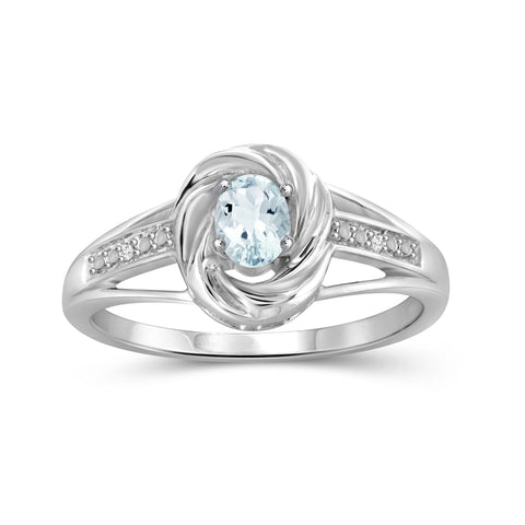 Aquamarine Ring Birthstone Jewelry – 0.20 Carat Aquamarine 0.925 Sterling Silver Ring Jewelry with White Diamond Accent – Gemstone Rings with Hypoallergenic 0.925 Sterling Silver Band