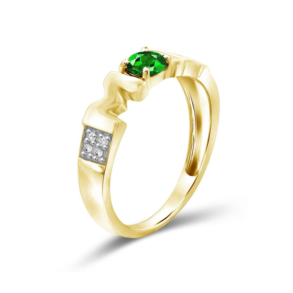 0.27 Carat T.G.W. Chrome Diopside Gemstone and White Diamond Accent 14K Gold-Plated Mother Ring