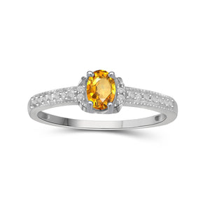 0.46 Carat T.G.W. Citrine Gemstone and 1/20 Carat T.W. White Diamond Sterling Silver Ring