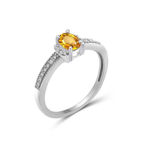 0.46 Carat T.G.W. Citrine Gemstone and 1/20 Carat T.W. White Diamond Sterling Silver Ring