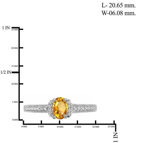 0.46 Carat T.G.W. Citrine Gemstone and 1/20 Carat T.W. White Diamond Sterling Silver Ring