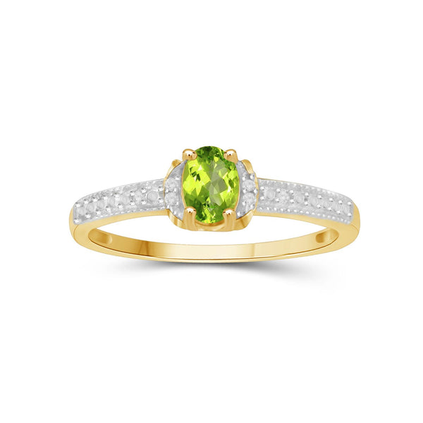 0.48 Carat T.G.W. Peridot Gemstone and 1/20 Carat T.W. White Diamond 14K Gold-Plated Ring