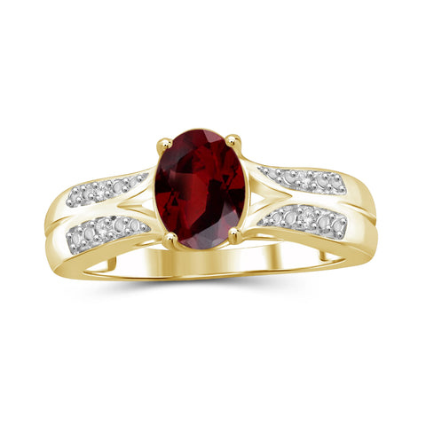 Garnet Ring Birthstone Jewelry – 1.60 Carat Garnet 14K Gold-Plated Ring Jewelry with White Diamond Accent – Gemstone Rings with Hypoallergenic 14K Gold-Plated Band