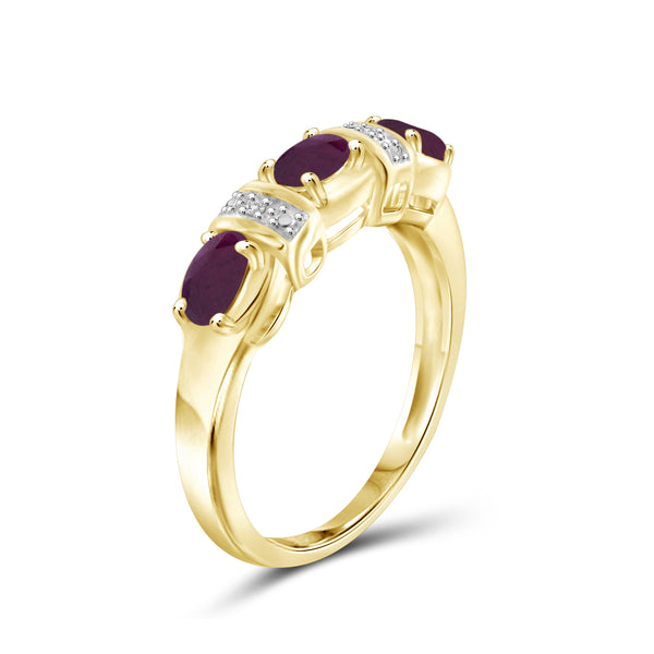 0.78 Carat Ruby Gemstone and Accent White Diamond 14K Gold-Plated Ring