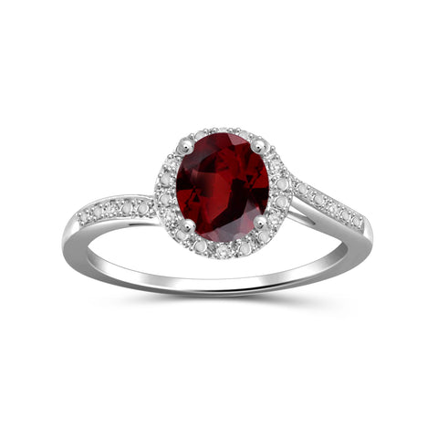 Garnet Ring Birthstone Jewelry – 1.00 Carat Garnet 0.925 Sterling Silver Ring Jewelry with White Diamond Accent – Gemstone Rings with Hypoallergenic 0.925 Sterling Silver Band