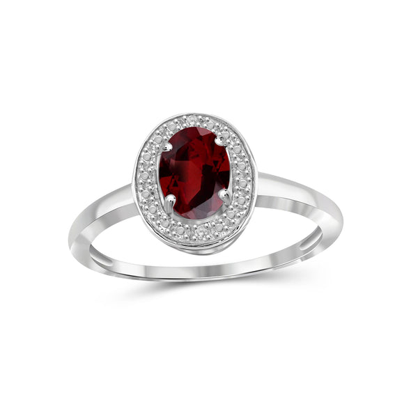 Garnet Ring Birthstone Jewelry – 1.00 Carat Garnet 0.925 Sterling Silver Ring Jewelry with White Diamond Accent – Gemstone Rings with Hypoallergenic 0.925 Sterling Silver Band